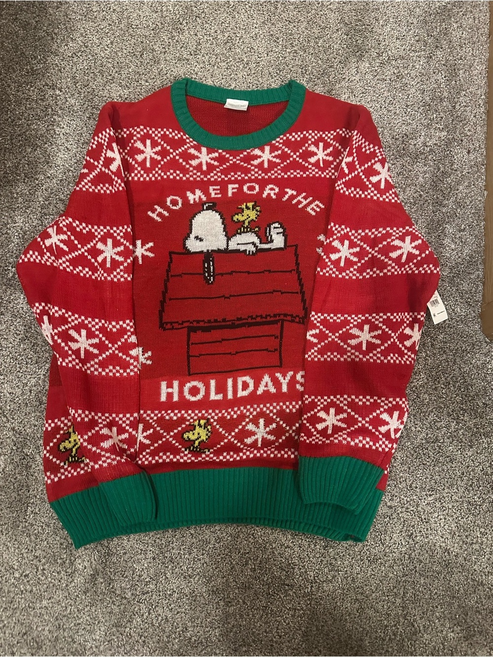 Peanuts Red Holiday Snoopy Sweater with Green Trim